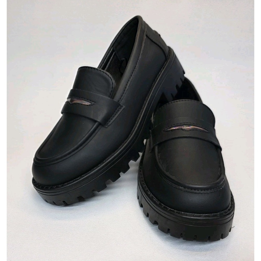 NEW Womens Size 3 Mudd Shoes Chunky Loafers Black Faux Leather Classic